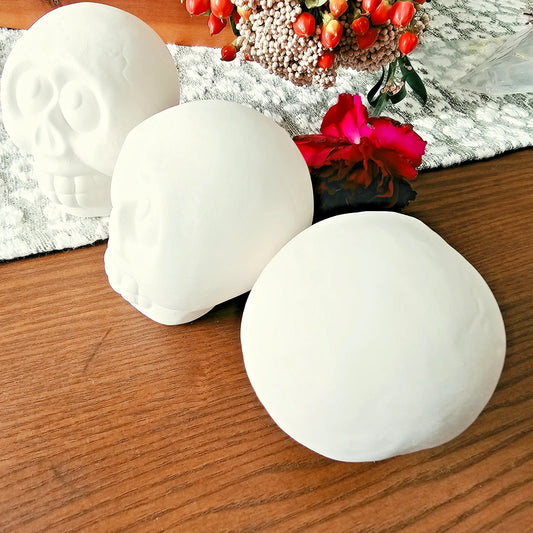 Trio Of Medium Skulls 3.5" Ceramic Bisque Ready To Paint Pottery