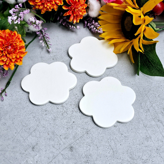 Three Flower Tiles 3.5" Ceramic Bisque Ready To Paint Pottery