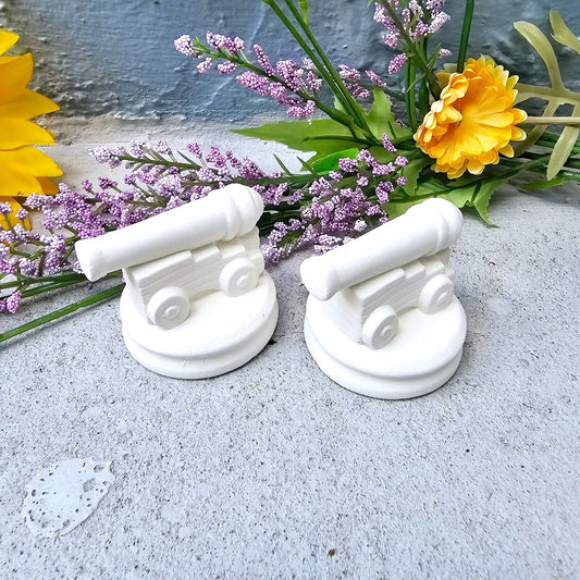 Cannons set of two 2" Ceramic Bisque Ready To Paint Pottery