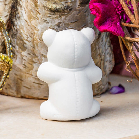 Small Teddy Bear Plush With Bow 2.5" Ceramic Bisque Ready To Paint