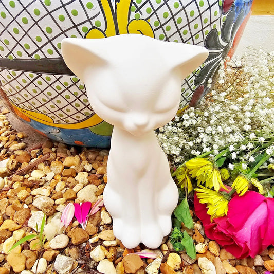 Kitty Cat Smooth Elegant 7" Ceramic Bisque Ready To Paint Pottery
