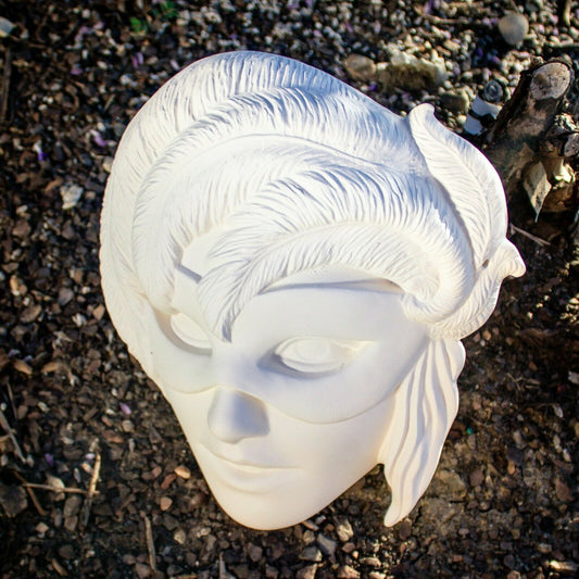 Masquerade Feather Mask 8x7 Ceramic Bisque Ready To Paint Pottery
