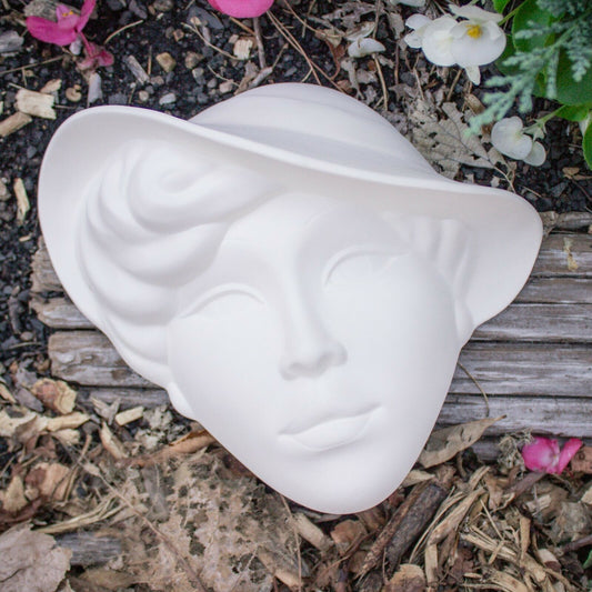 Girl Face Mask With Hat 8x7 Ceramic Bisque Ready To Paint Pottery