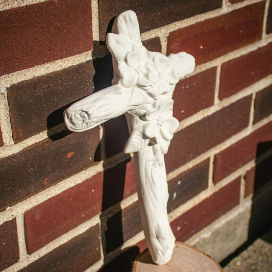 Flower Wood Cross Religious 11x7" Ceramic Bisque Ready To Paint Pottery