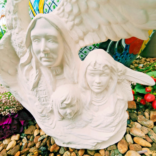 Native American Family Under Eagle 8" Ceramic Bisque Ready To Paint Pottery