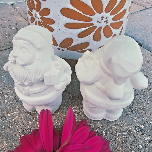 Christmas Tiny Santa Pair 3.2" Ceramic Bisque Ready To Paint Pottery