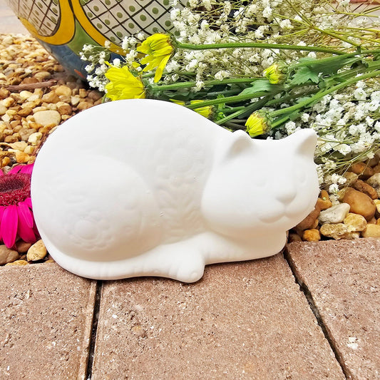 Kitty Cat with Flower Patterns 6" Ceramic Bisque Ready To Paint Pottery