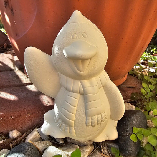 Waving Penguin 6" Ceramic Bisque Ready To Paint Pottery