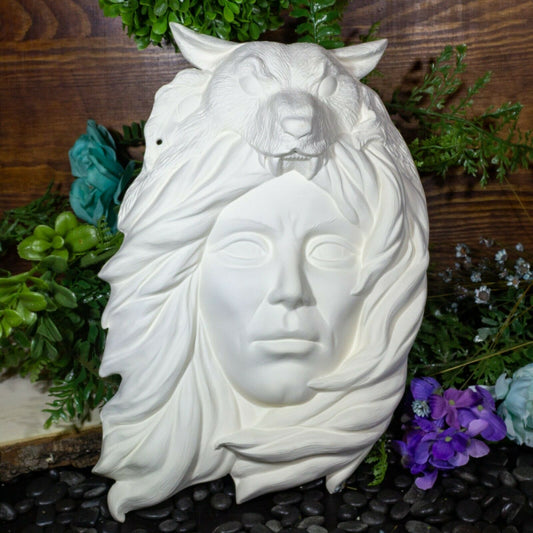 Native America With Wolf Mask 12" Ceramic Bisque Ready To Paint Pottery Indian