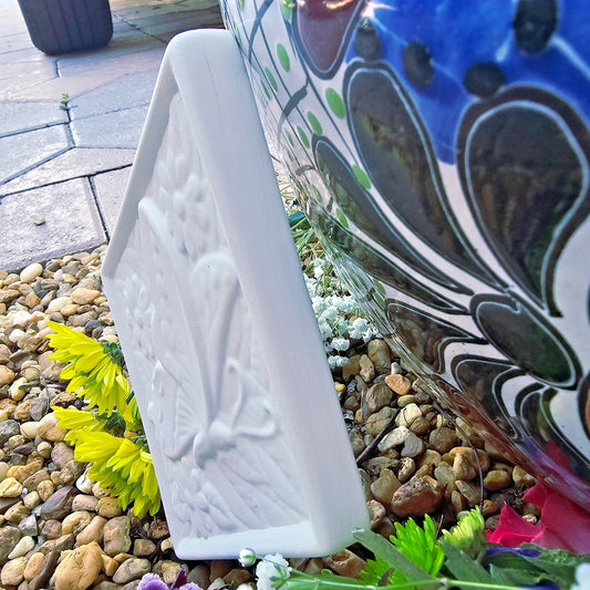 Butterfly and Flowers Diamond Tile 7.8" Ceramic Bisque Ready To Paint Pottery