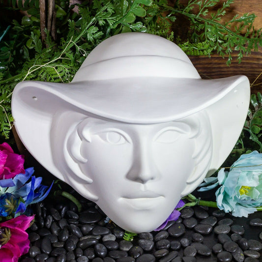 Lady With Hat Mask 9" Ceramic Bisque Ready To Paint Pottery