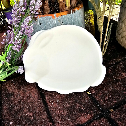 Smooth Bunny Rabbit Dish 7.5" Ceramic Bisque Ready To Paint Pottery