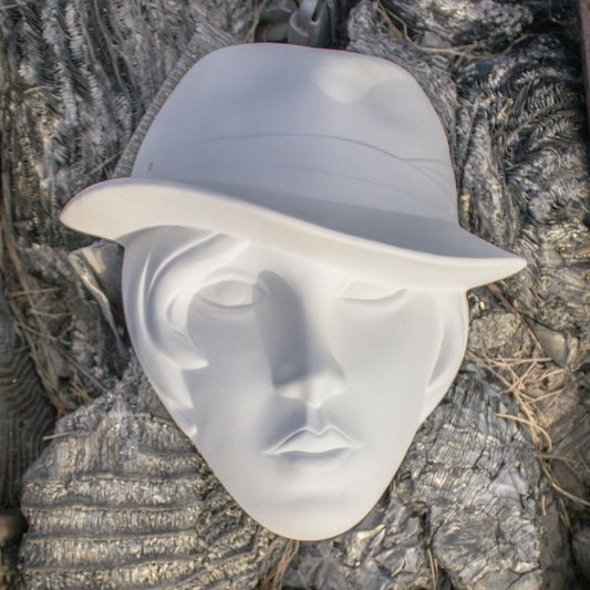 Fedora Hat Girl Mask 8" Ceramic Bisque Ready To Paint Pottery