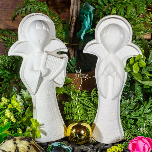 Singing Wall Angels (set of 2) 8" Ceramic Bisque Ready To Paint Pottery