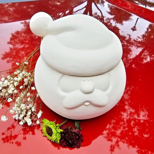 Santa Head Box Candy Jar 5.5" Ceramic Bisque Ready To Paint Pottery