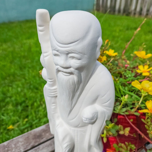 Tall Old Wise Asian Man 14.5" Ceramic Bisque Ready To Paint Pottery