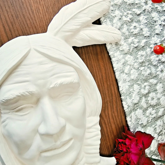 Mask Native American With Two Feathers 11" Ceramic Bisque Ready To Paint Pottery
