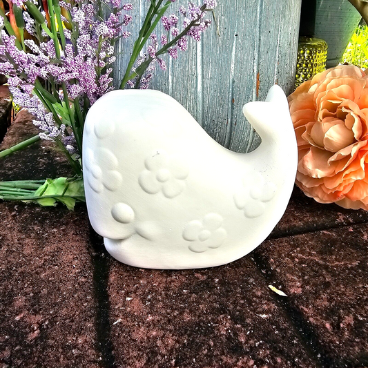 Flower Power Whale 5" Ceramic Bisque Ready To Paint Pottery