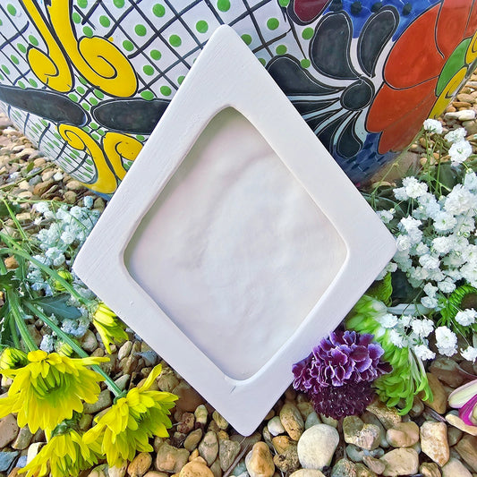 Butterfly and Flowers Diamond Tile 7.8" Ceramic Bisque Ready To Paint Pottery