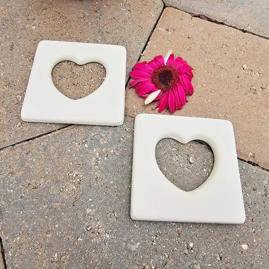 Heart Tiles Pair 4.5" Ceramic Bisque Ready To Paint Pottery