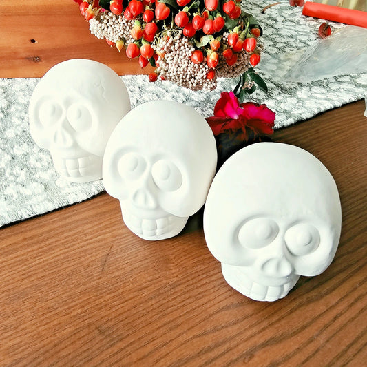 Trio Of Medium Skulls 3.5" Ceramic Bisque Ready To Paint Pottery