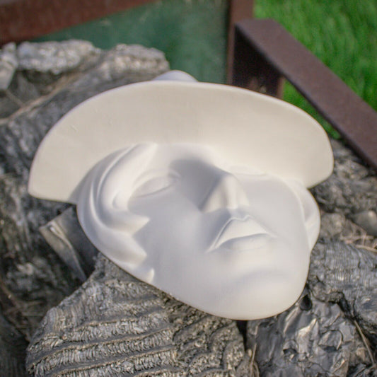 Fedora Hat Girl Mask 8" Ceramic Bisque Ready To Paint Pottery