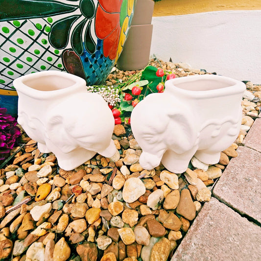 Pair of Elephant Succulent Planters 4" Ceramic Bisque Ready To Paint Pottery