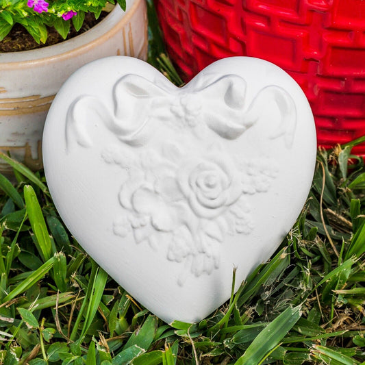 Heart Rose Jewelry Box 4.75" Ceramic Bisque Ready To Paint Pottery