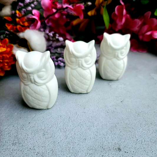 Set of three Tiny Owls 2" Ceramic Bisque Ready To Paint Pottery