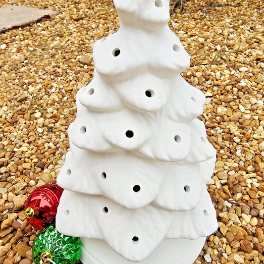 Christmas Tree With Base and Holes 12.5" Ceramic Bisque Ready To Paint Pottery