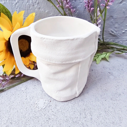 Denim Jean Mug 5" Ceramic Bisque Ready To Paint Pottery