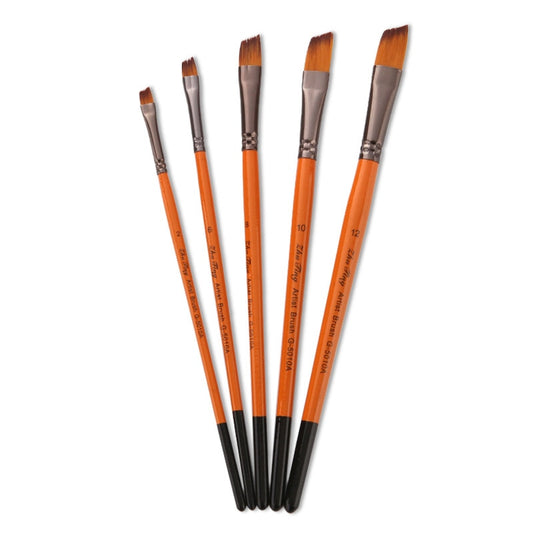 (5x) Nylon Angled Paint Brushes Wooden Handle