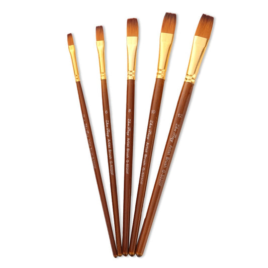 (5x) Nylon Flat Paint Brushes Wooden Handle